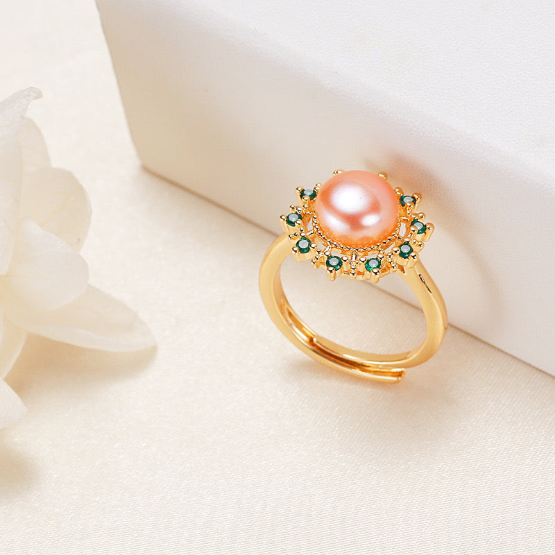 Brass Plated with 18K Gold Genuine Freshwater Pearl Pamela Ring