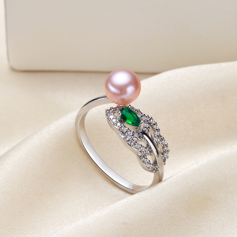 Brass Plated with 18K Gold Genuine Freshwater Pearl Green Hope Ring