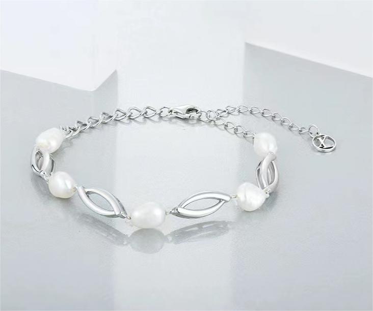 Genuine Baroque Pearl Love Linked Bracelet