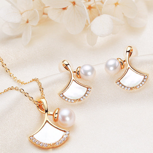 Brass Plated with 18K Gold Genuine Freshwater Pearl Lorraine Set