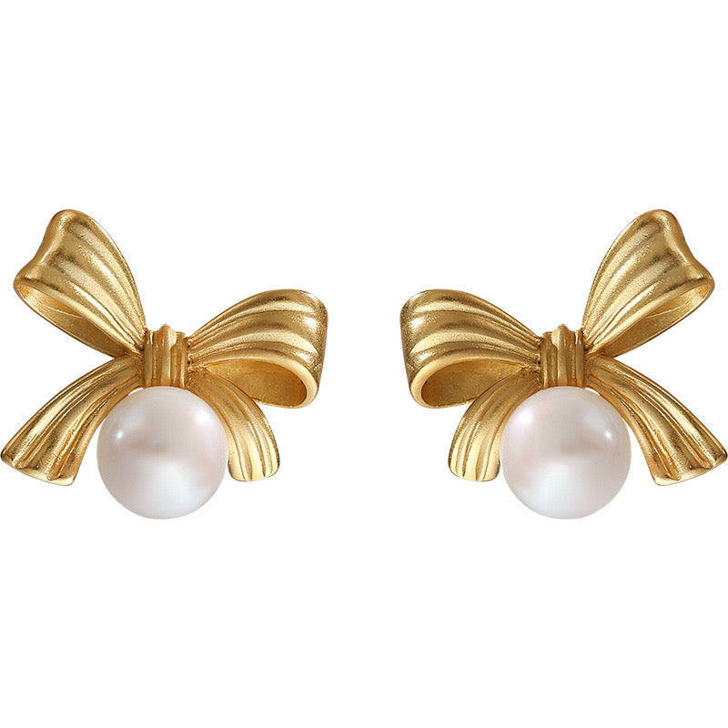 Genuine Freshwater Pearl Lucky Bow Earrings
