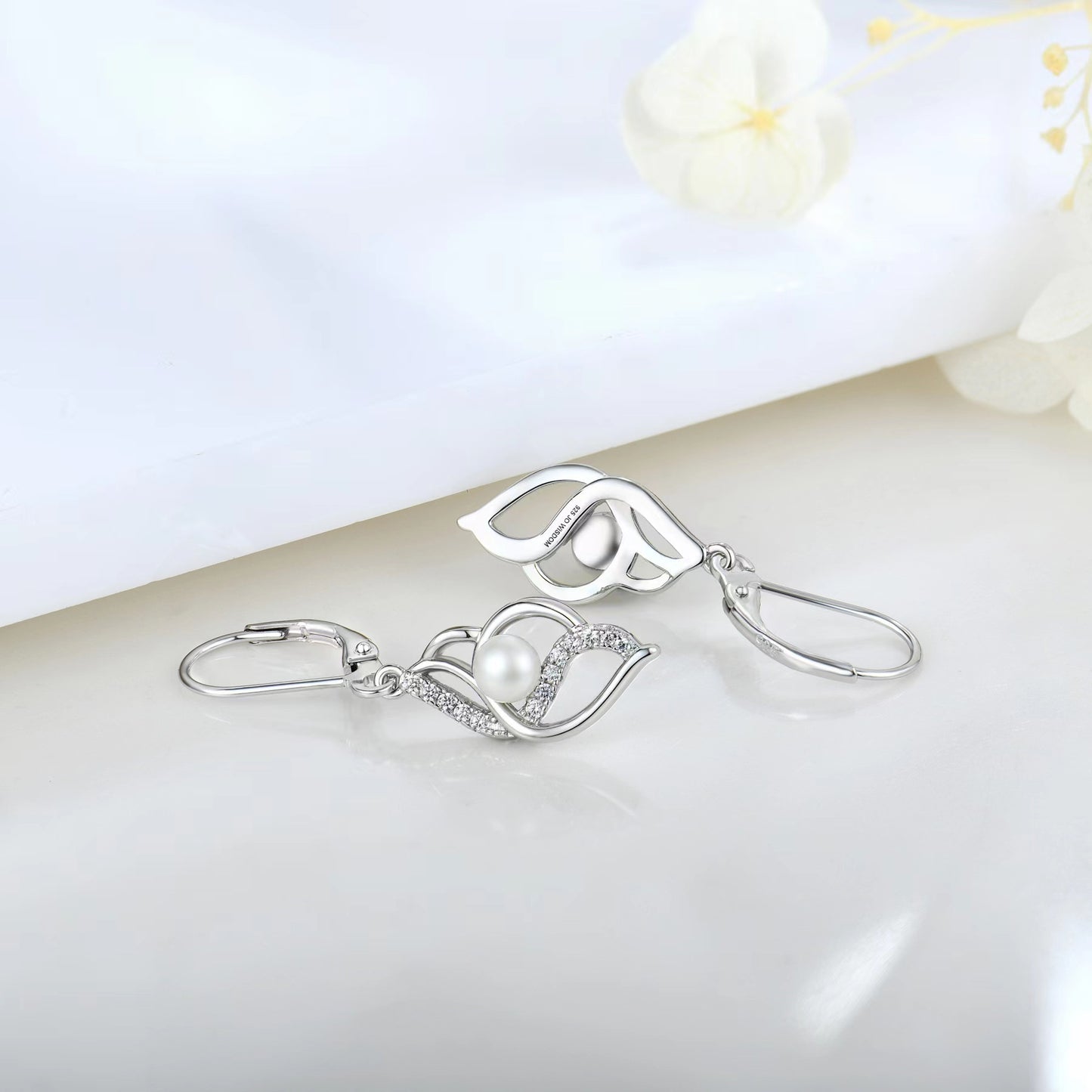 Genuine Freshwater Pearl Diamond Twist Earrings