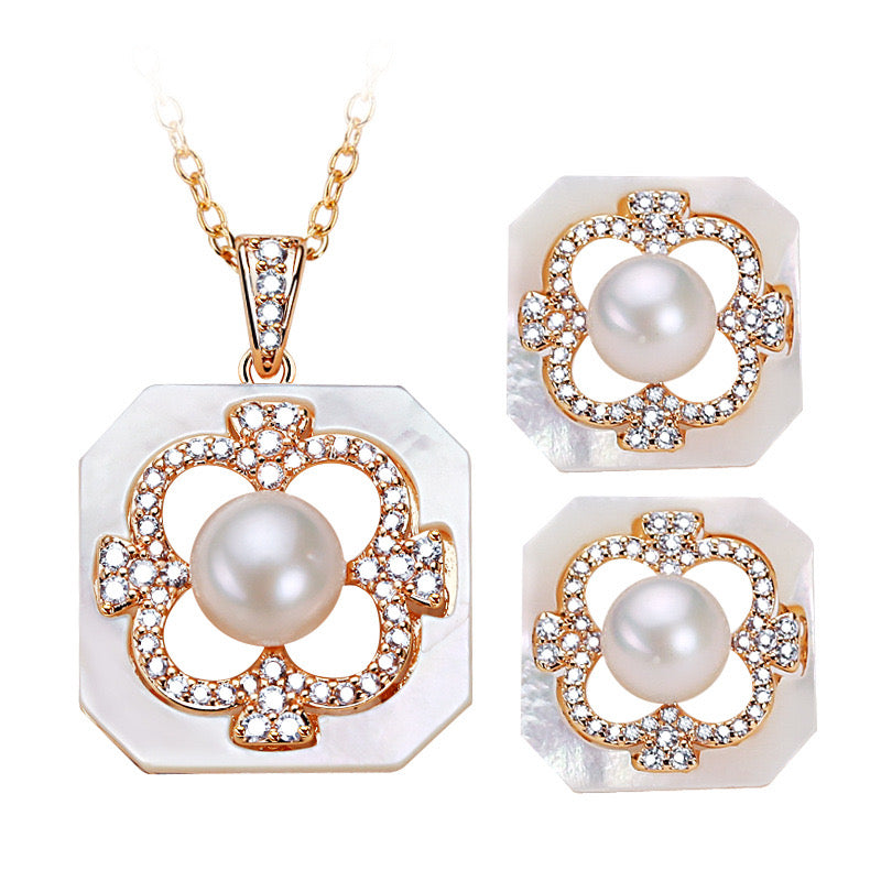 Brass Plated with 18K Gold Genuine Freshwater Pearl Miracle Set