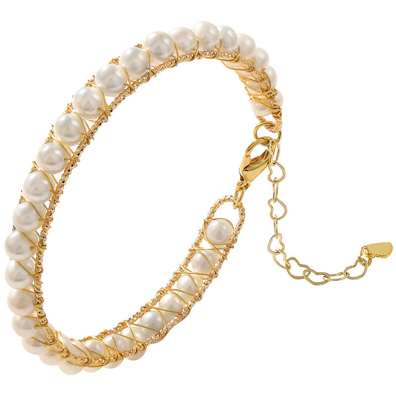 Genuine Freshwater Pearl Golden Divine Halo Bracelet