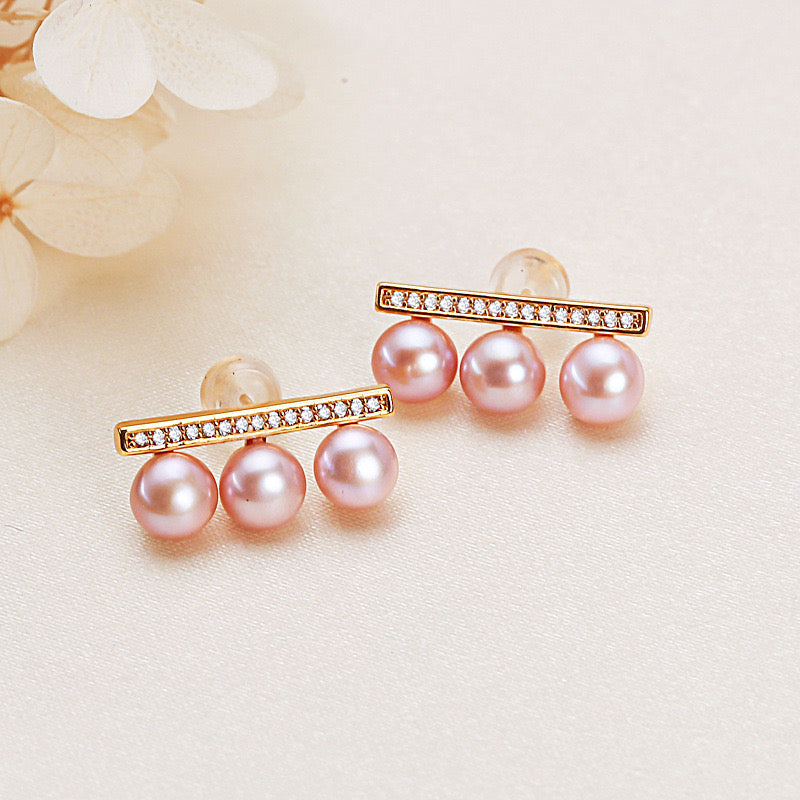 Brass Plated with 18K Gold Genuine Freshwater Pearl Lauren Earrings