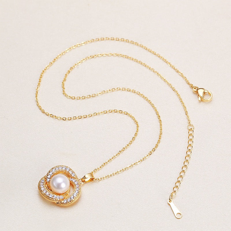 Brass Plated with 18K Gold Genuine Freshwater Pearl Loving Angle Set