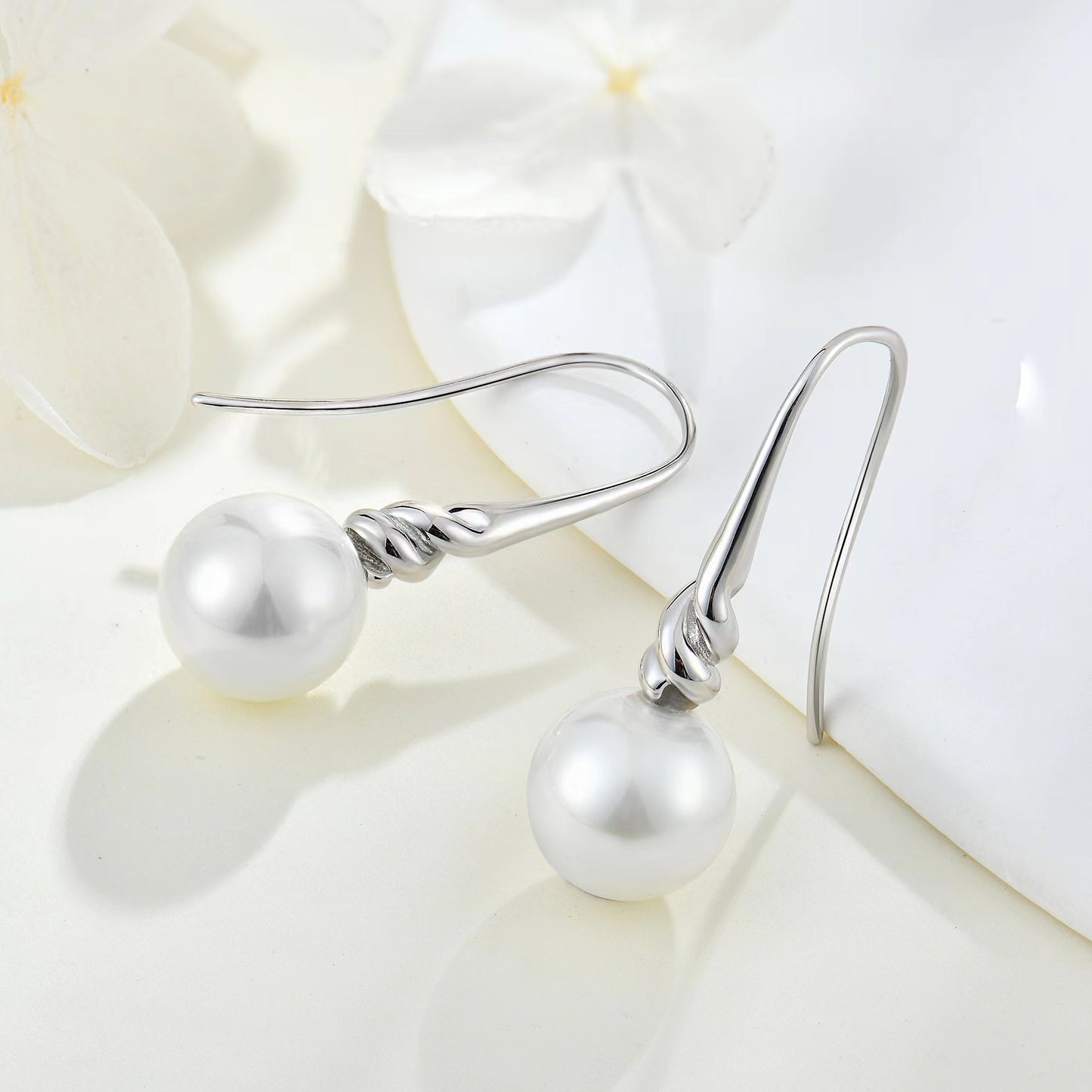 Genuine Freshwater Pearl Silver Twist Earrings