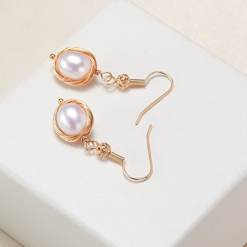 Brass Plated with 18K Gold Genuine Freshwater Pearl Hermosa Earrings