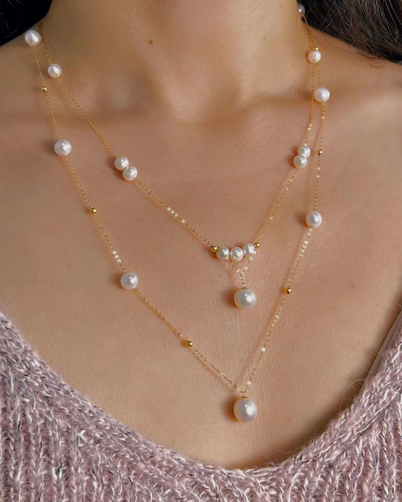 Genuine Freshwater Pearls 18K Solid Gold Bubble Necklace