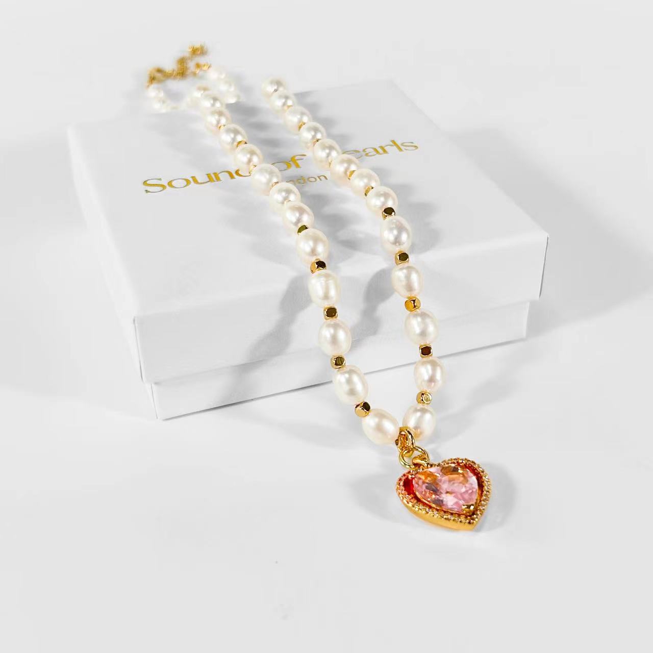 Genuine Freshwater Pearl Rainbow Heart Necklace