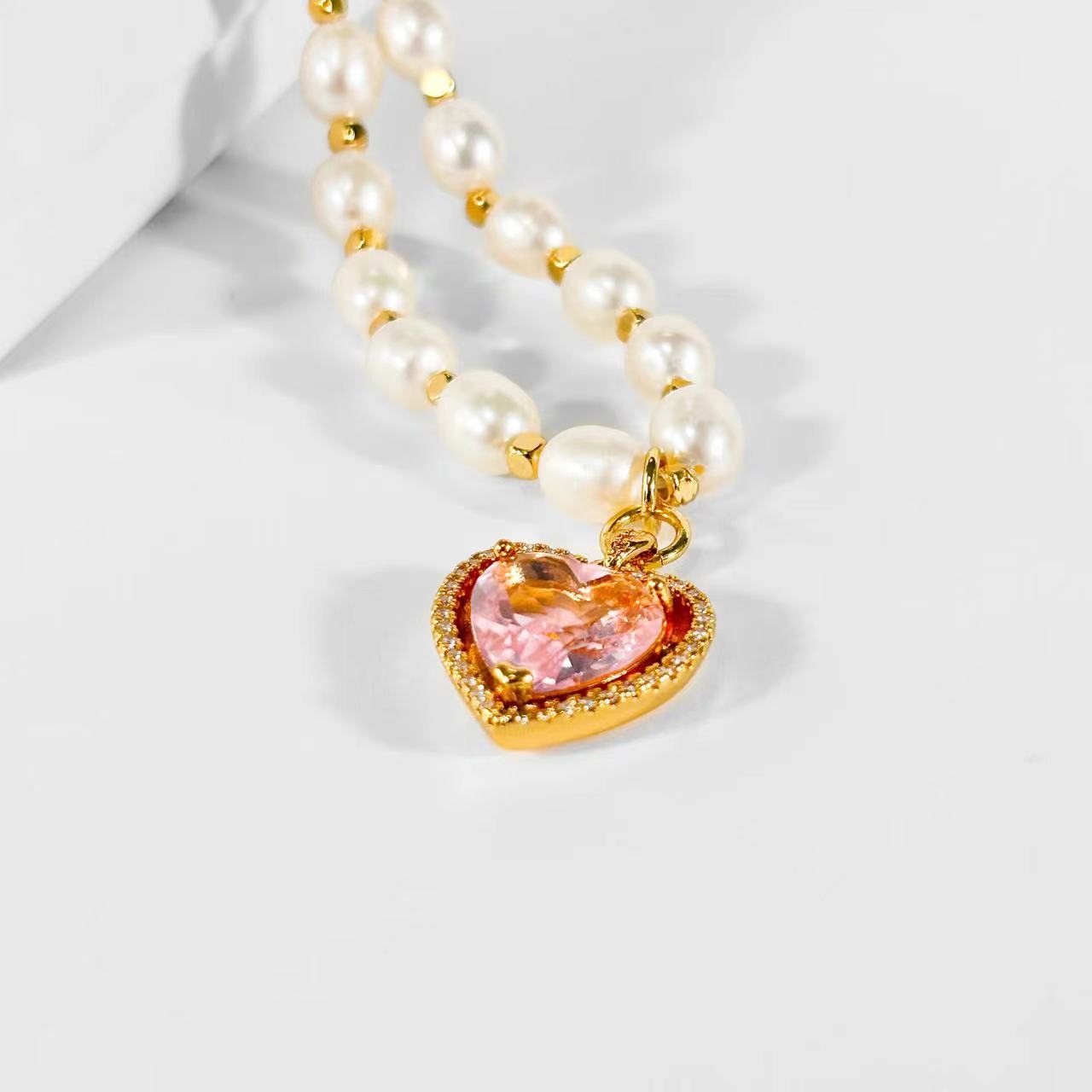 Genuine Freshwater Pearl Rainbow Heart Necklace