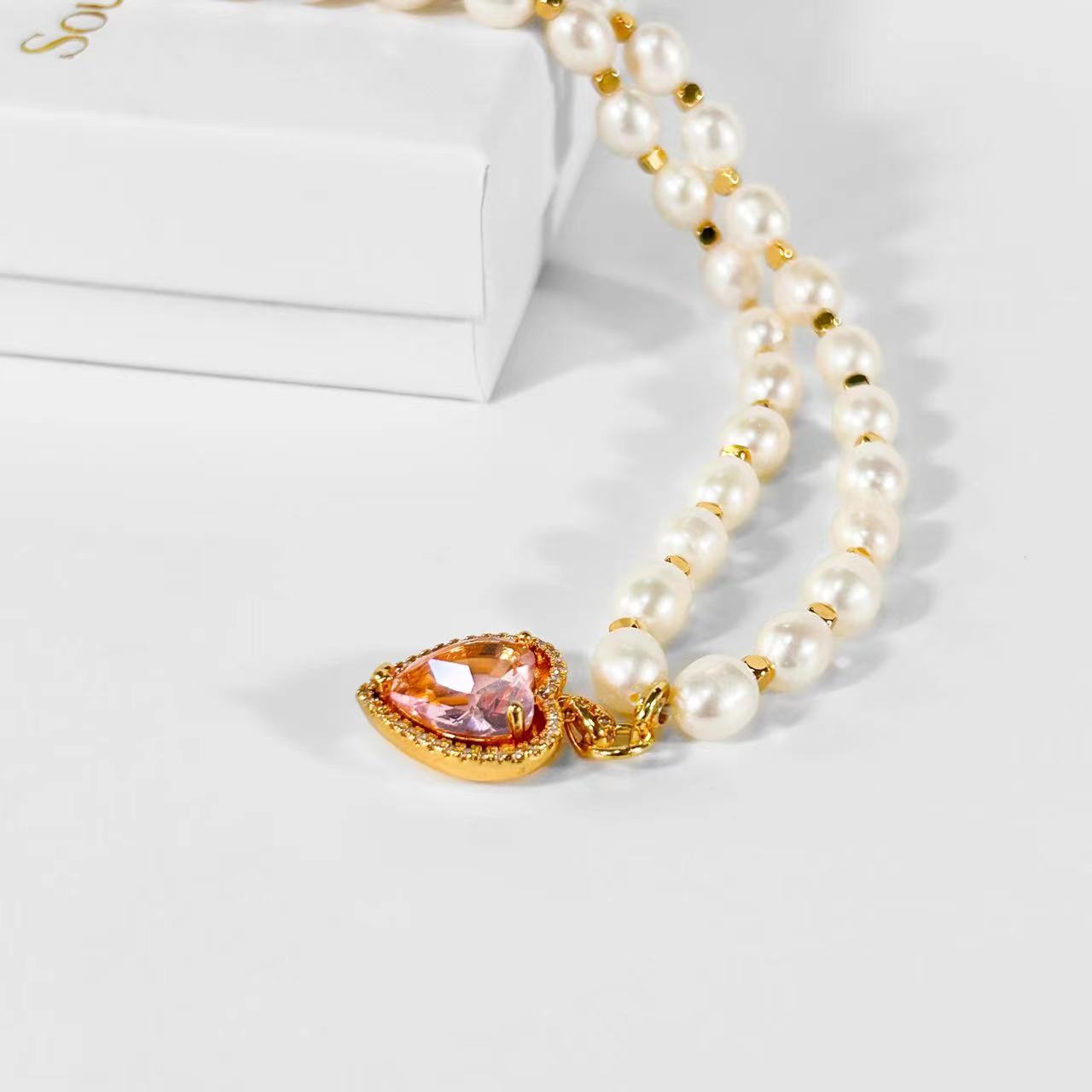 Genuine Freshwater Pearl Rainbow Heart Necklace