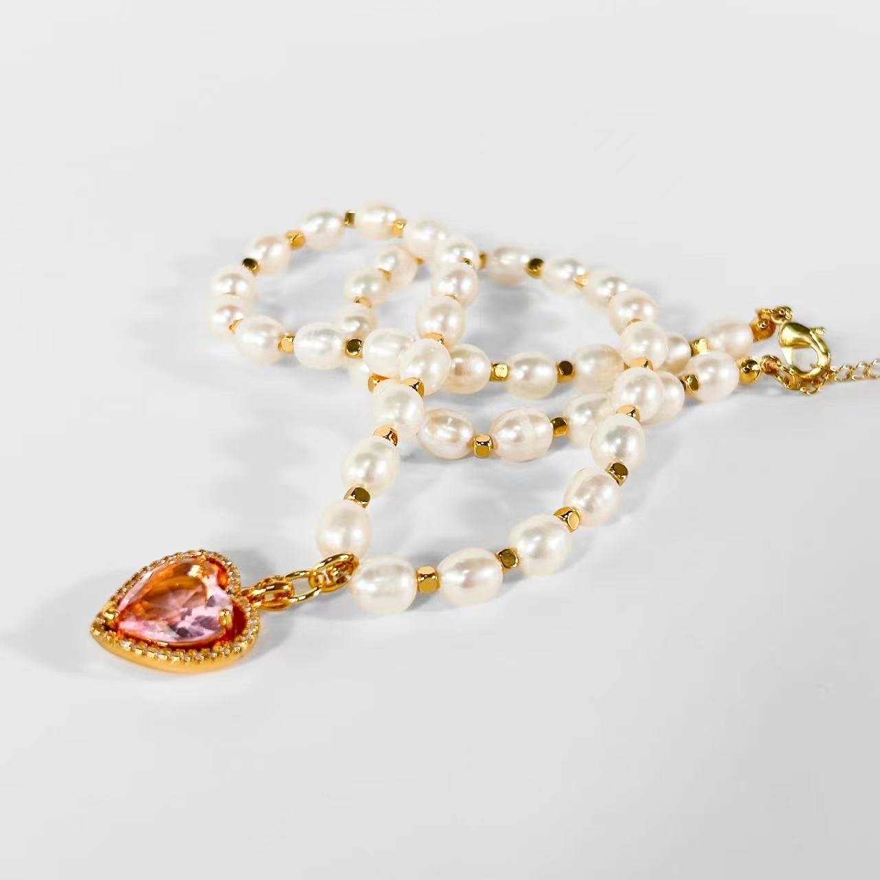 Genuine Freshwater Pearl Rainbow Heart Necklace