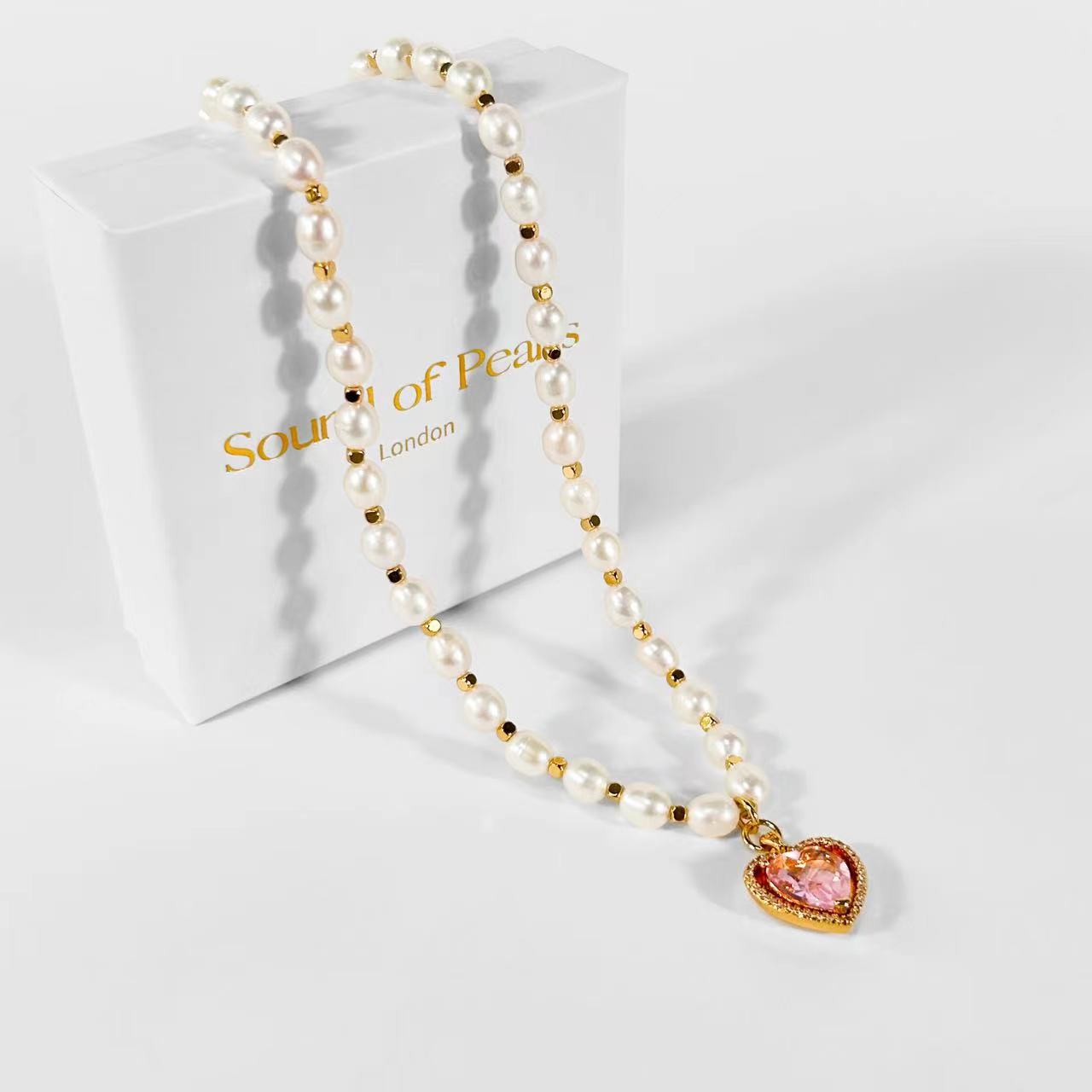 Genuine Freshwater Pearl Rainbow Heart Necklace