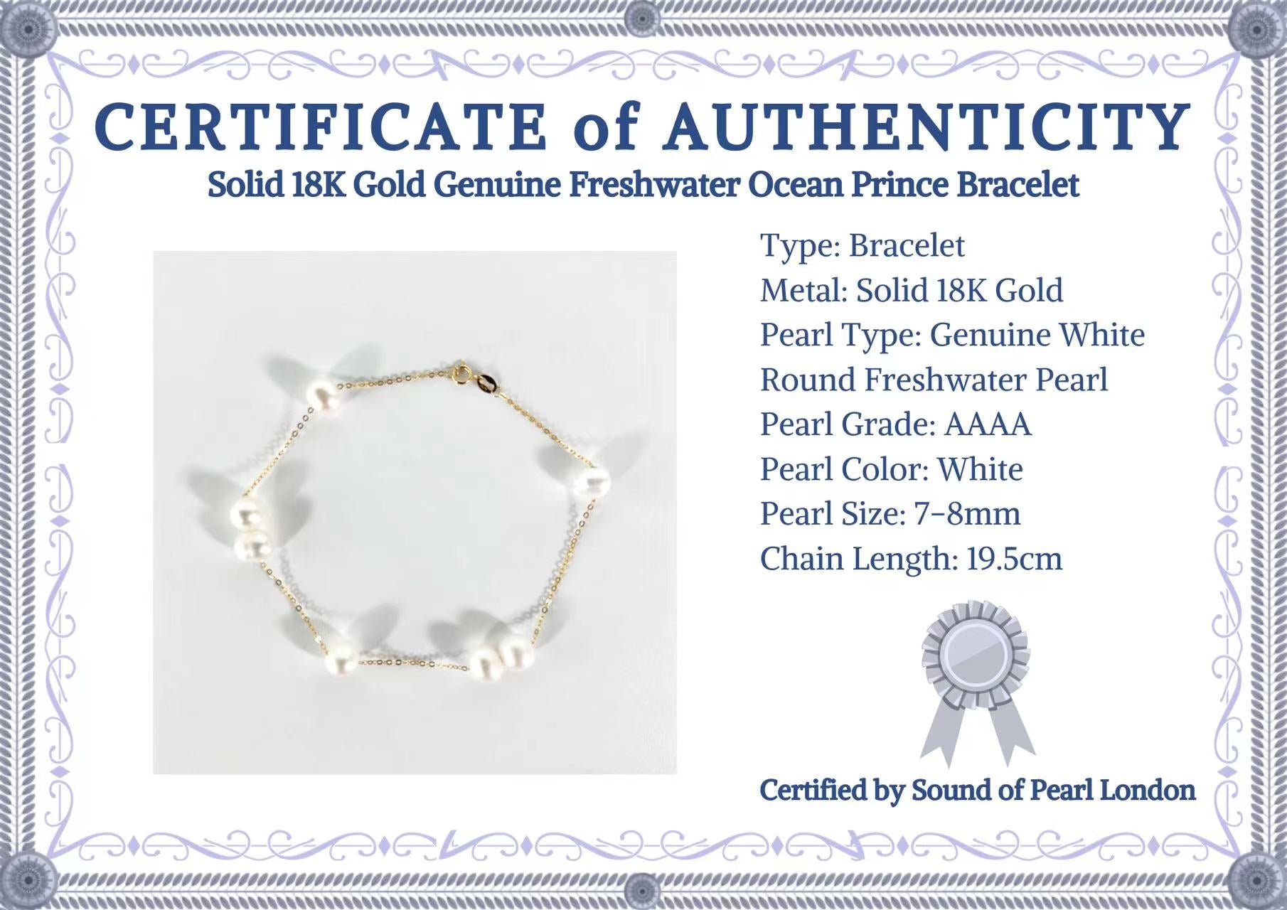 Solid 18K Gold Genuine Freshwater Ocean Prince Bracelet