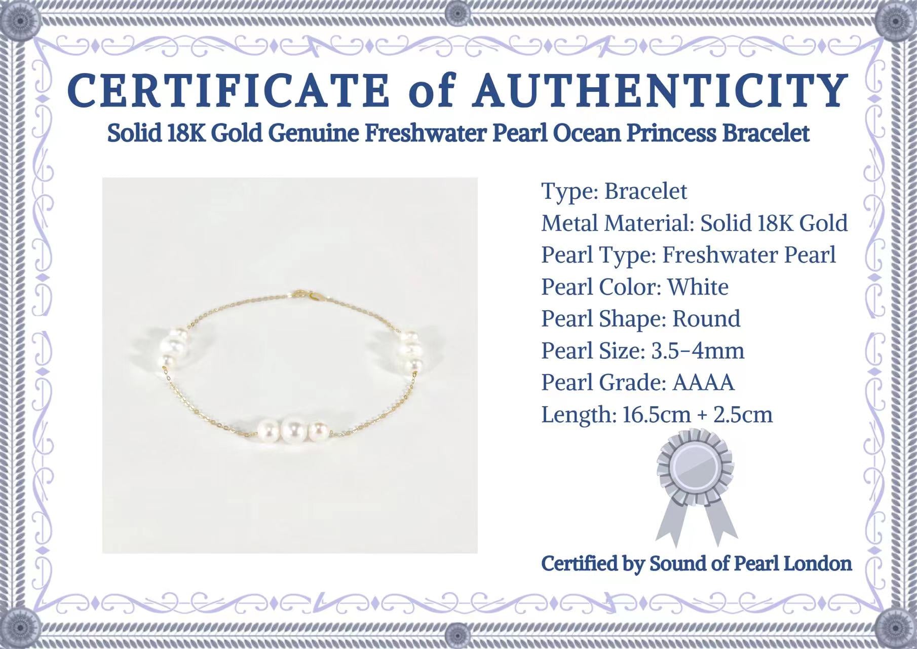 Solid 18K Gold Genuine Freshwater Ocean Princess Bracelet