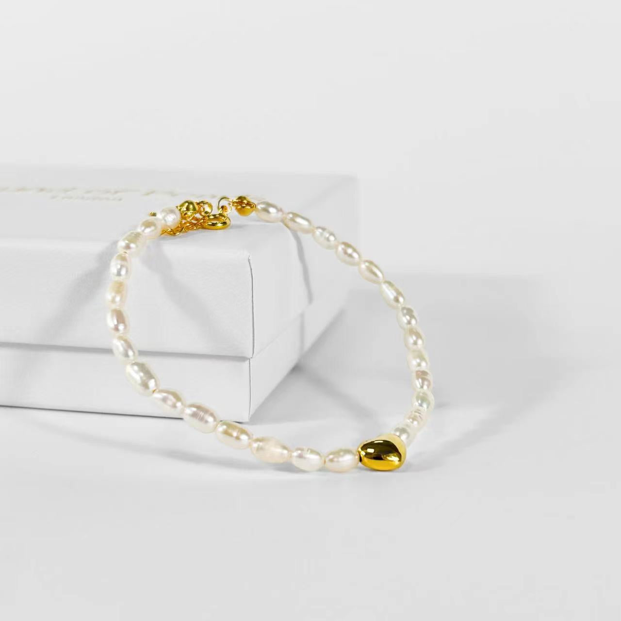 Genuine Freshwater Pearl Solid S925 Silver Love Heart Bracelet
