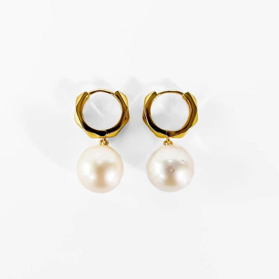 Genuine Freshwater Baroque Pearl Golden Halo Earrings