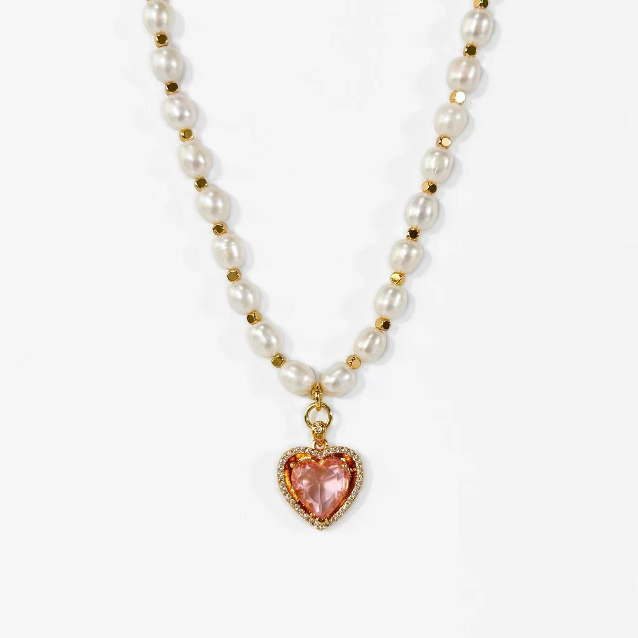 Genuine Freshwater Pearl Rainbow Heart Necklace