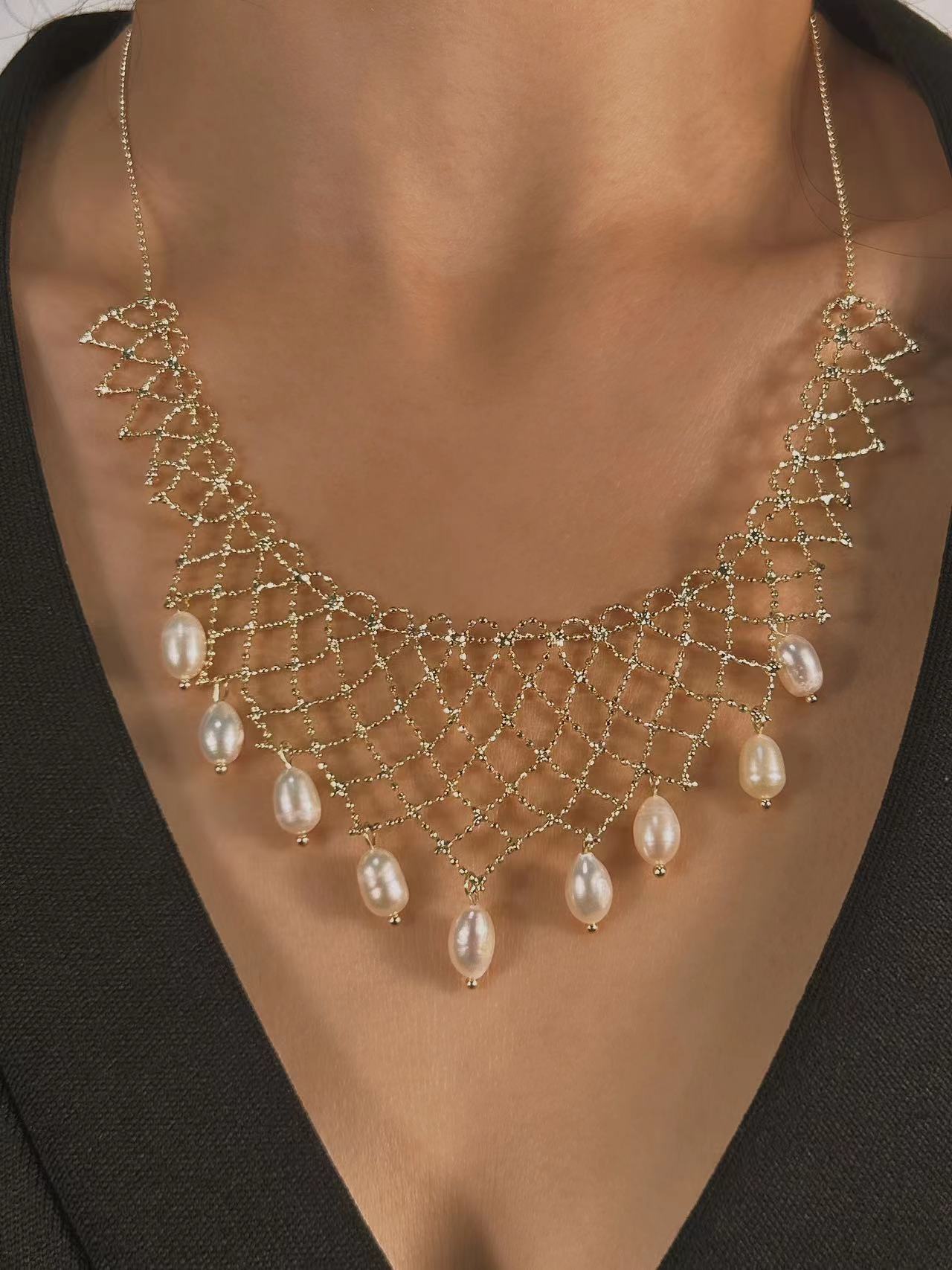 Genuine Freshwater Pearl Lace Necklace