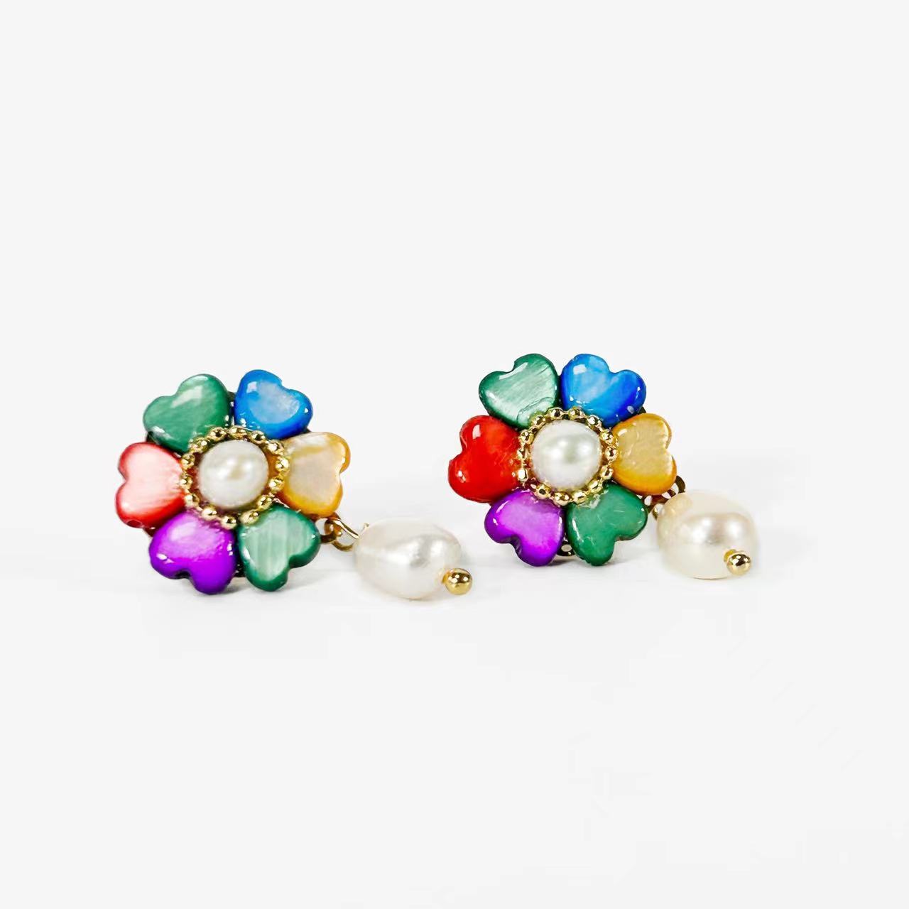 Genuine Freshwater Baroque Pearl Rainbow Clover Earrings (Limited Edition)