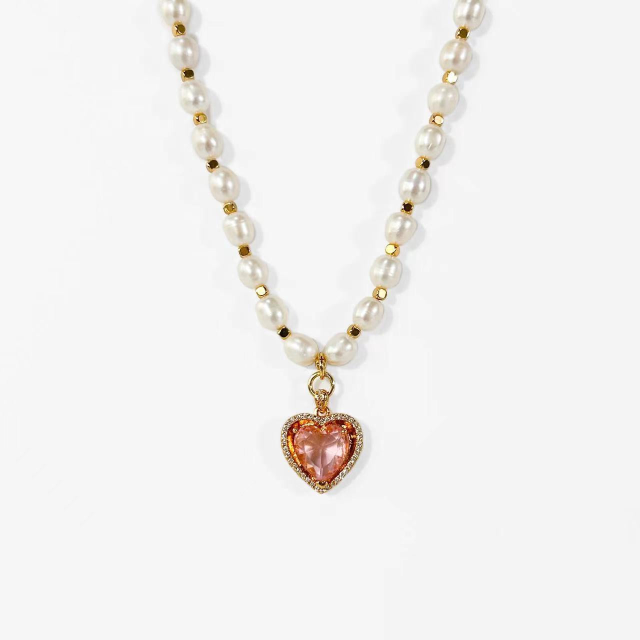 Genuine Freshwater Pearl Rainbow Heart Necklace