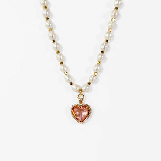Genuine Freshwater Pearl Rainbow Heart Necklace