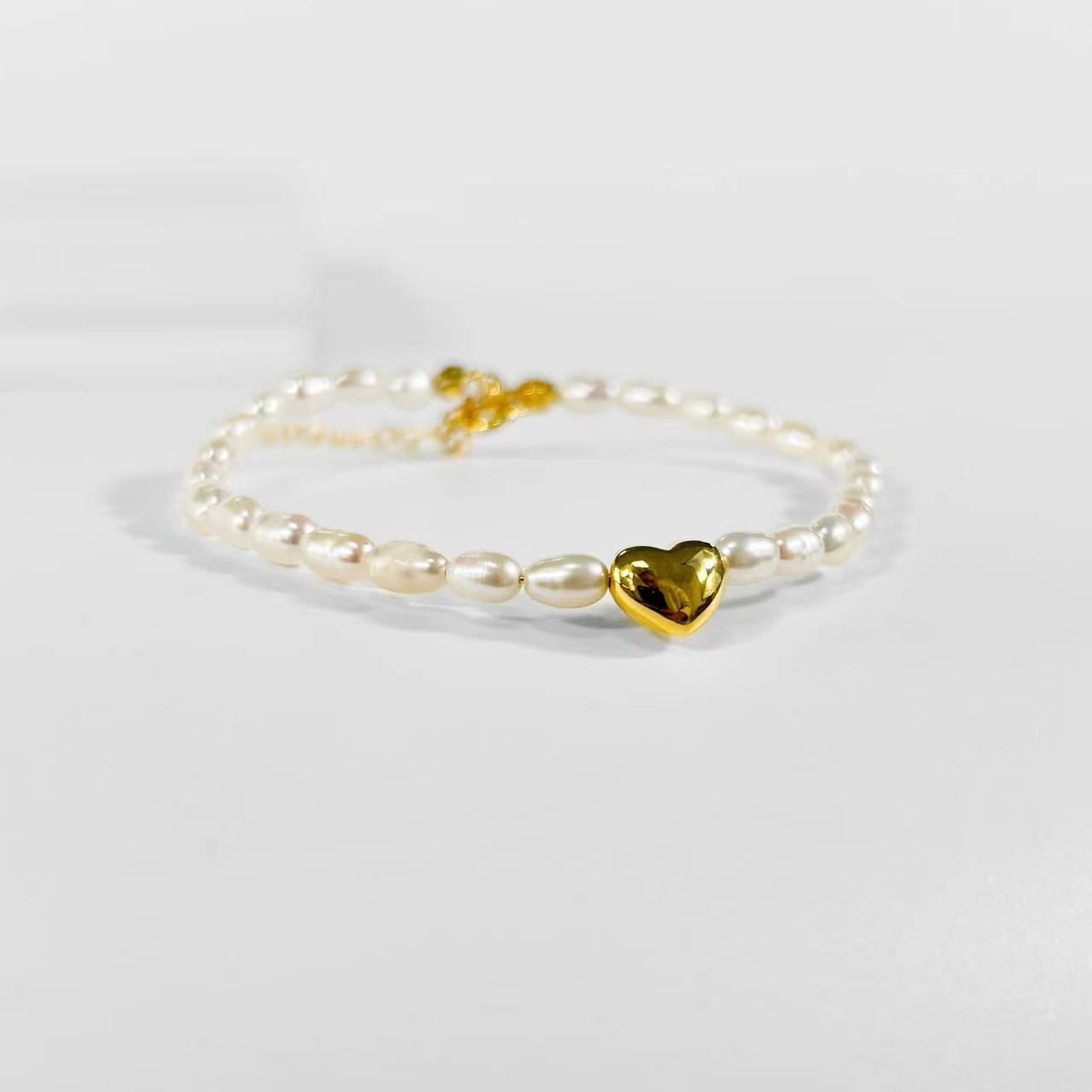 Genuine Freshwater Pearl Solid S925 Silver Love Heart Bracelet