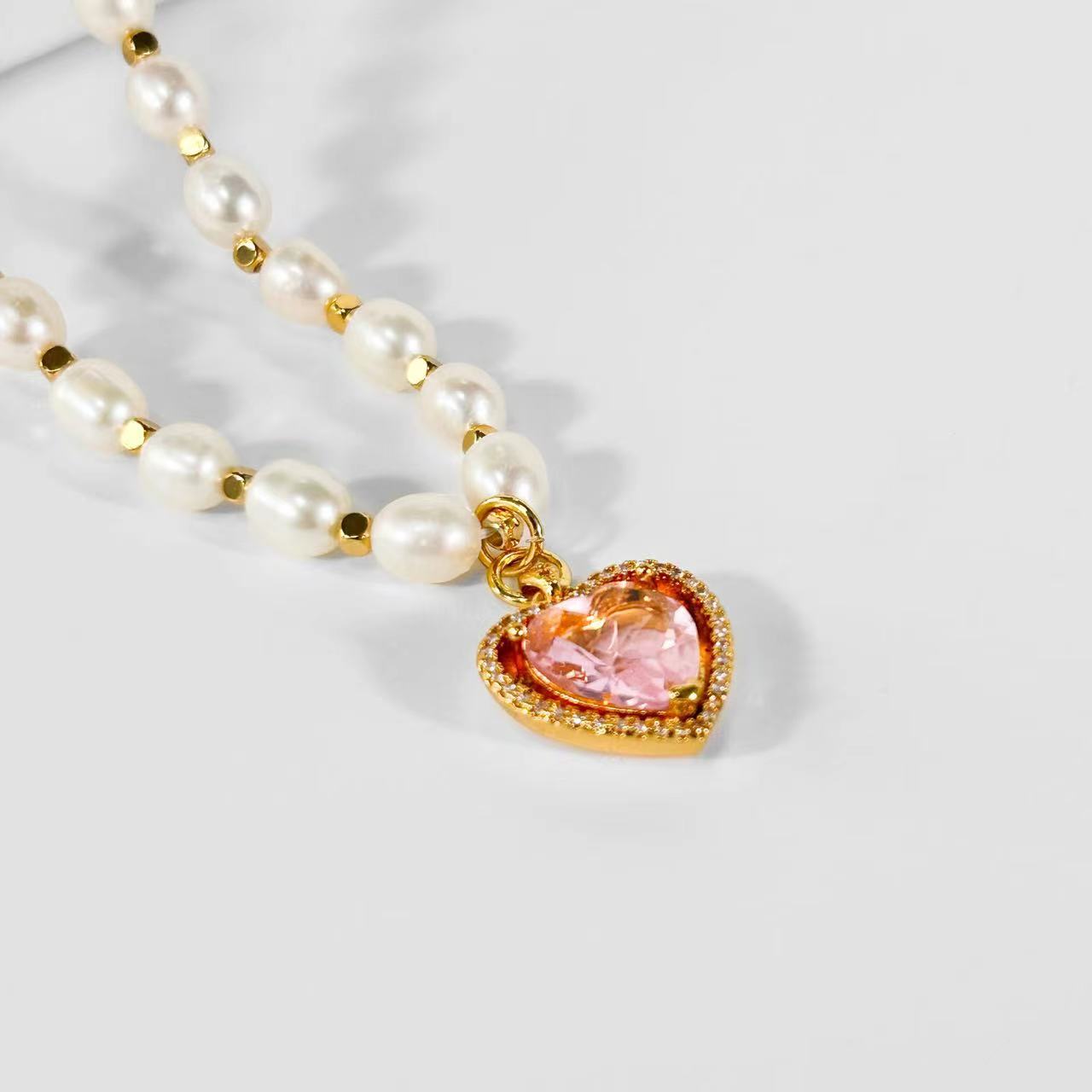 Genuine Freshwater Pearl Rainbow Heart Necklace