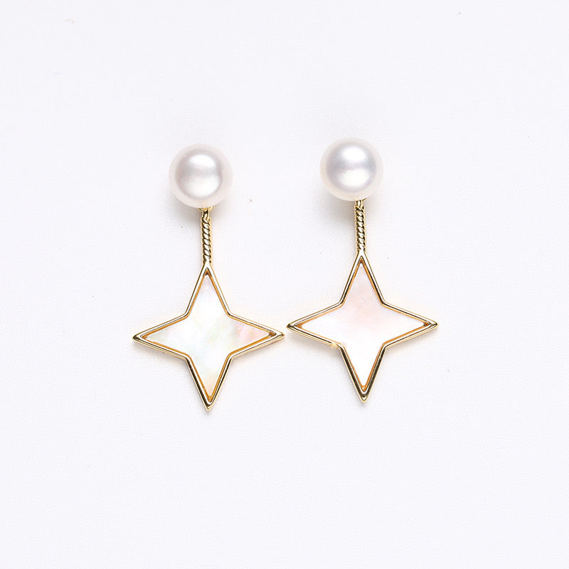 Genuine Freshwater Pearl Solid S925 Silver Shooting Star Earrings