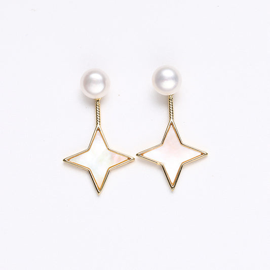 Genuine Freshwater Pearl Solid S925 Silver Shooting Star Earrings