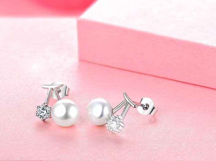 Genuine Freshwater Pearl Diamond Promise Earrings