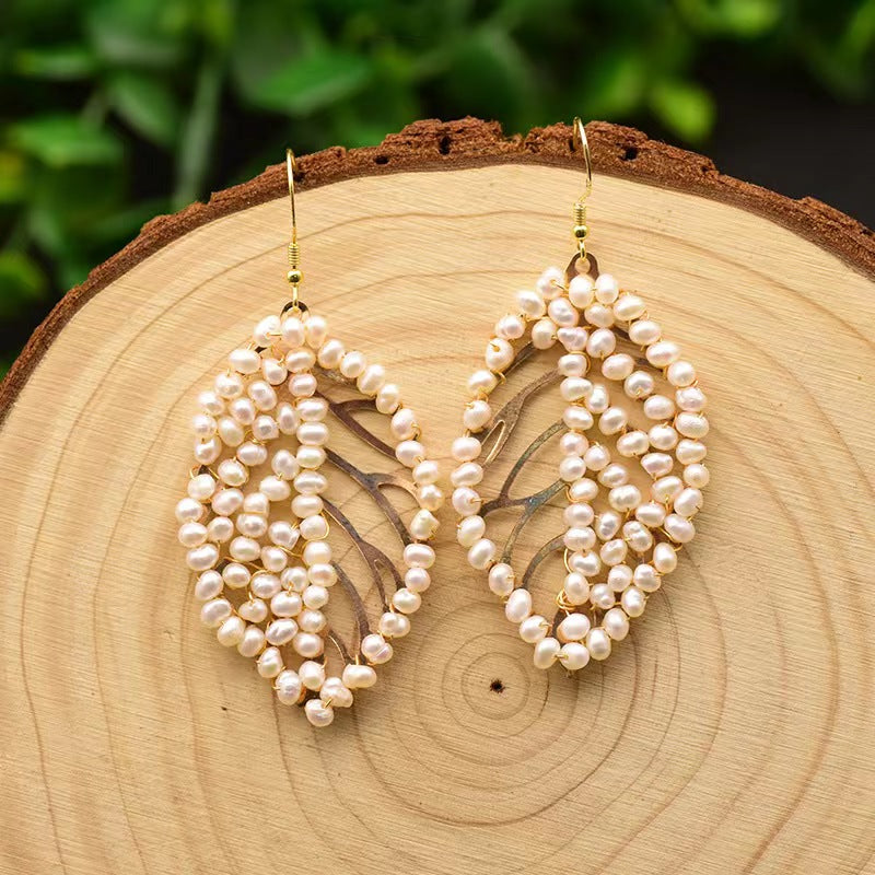 Genuine Freshwater Pearl Immortal Leaves Earrings