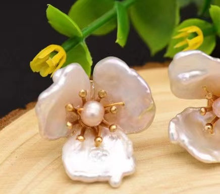 Genuine Freshwater Pearl Floral Element Earrings