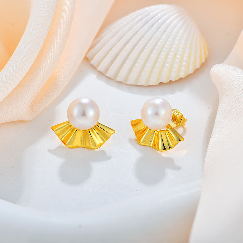 Genuine Freshwater Pearl Japanese Fan Earrings