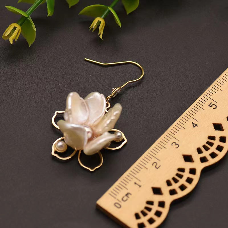 Genuine Freshwater Baroque Pearl Lotus Earrings