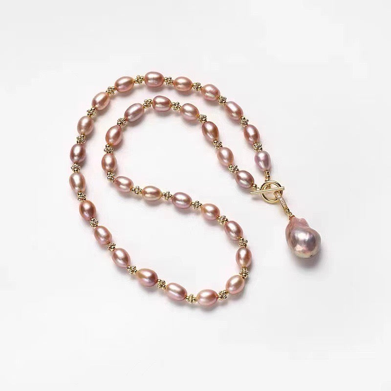 Genuine Freshwater Pearl Pink Love Necklace