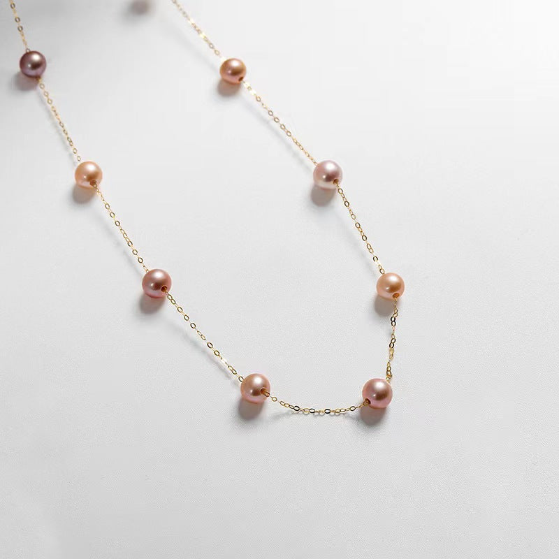 Solid 18K Gold Genuine Freshwater Pearl Alva Necklace