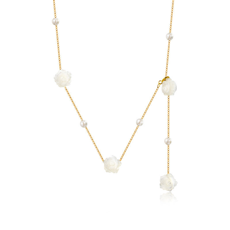 Solid 18K Gold Genuine Freshwater Camellia Necklace