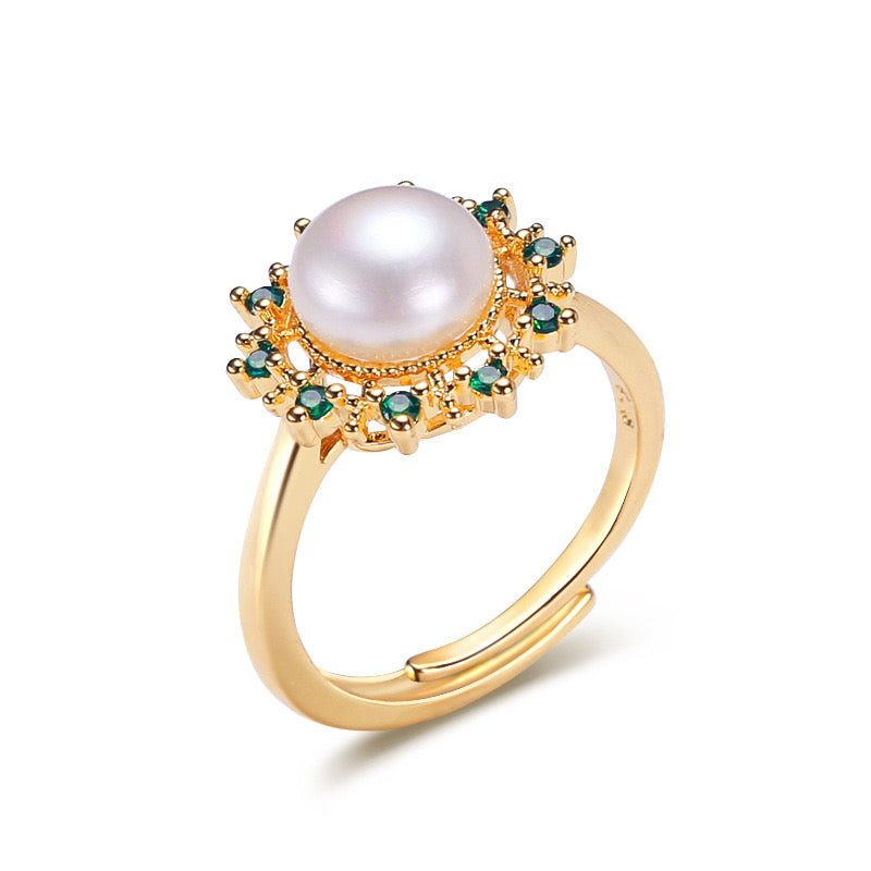 Brass Plated with 18K Gold Genuine Freshwater Pearl Pamela Ring