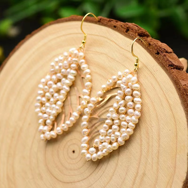 Genuine Freshwater Pearl Immortal Leaves Earrings