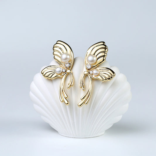 Genuine Freshwater Pearl Happy Butterfly Earrings