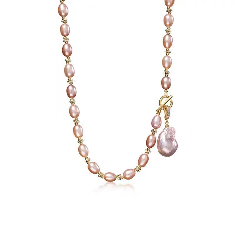 Genuine Freshwater Pearl Pink Love Necklace