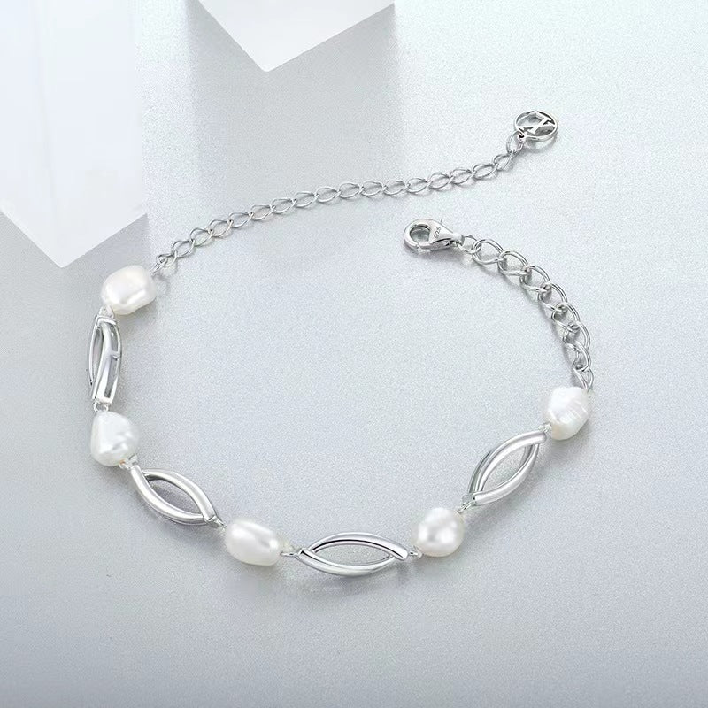 Genuine Baroque Pearl Love Linked Bracelet