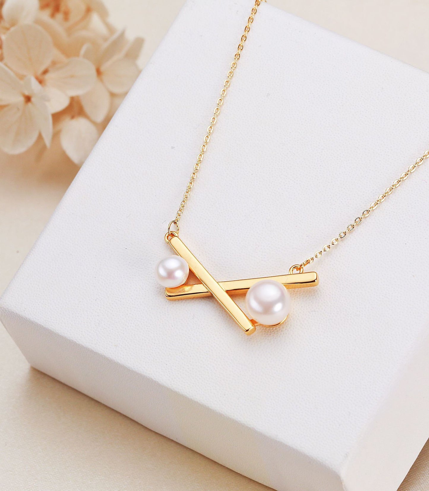 Brass Plated with 18K Gold Genuine Freshwater Pearl Balance Necklace