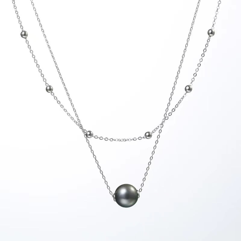 Solid 18K White Gold Genuine Tahitian Pearl Dawn Necklace