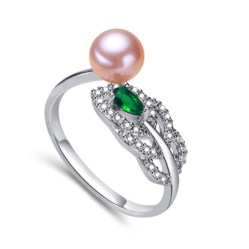 Brass Plated with 18K Gold Genuine Freshwater Pearl Green Hope Ring