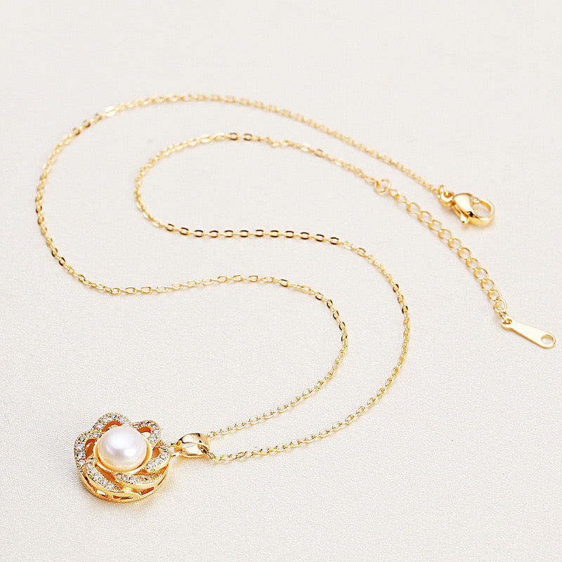 Brass Plated with 18K Gold Genuine Freshwater Pearl Rose Dew Set