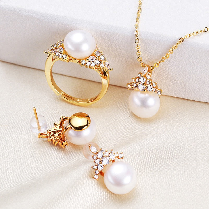 Brass Plated with 18K Gold Genuine Freshwater Pearl Angel Wish Set