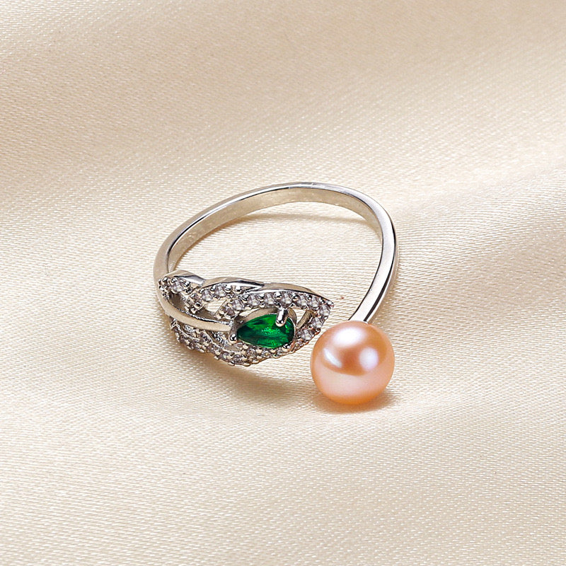 Brass Plated with 18K Gold Genuine Freshwater Pearl Green Hope Ring